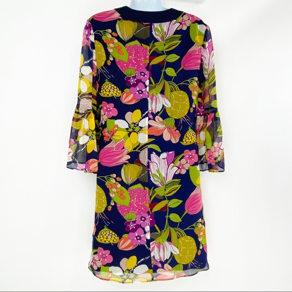 Trina Turk Silk Bonita Bell Sleeve Dress- Retro - Picture 7 of 13